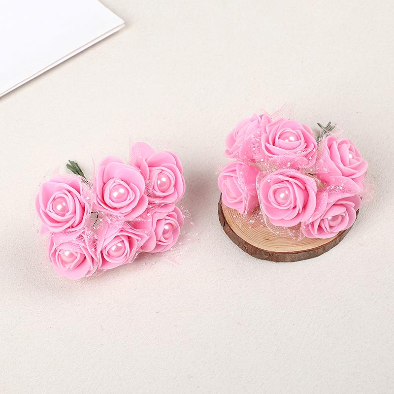 24pcs Foam Rose Head with Pearl 4cm Mini Artificial Flower For Wedding Bride Bouquet Decoration Home DIY Wreath Craft Party Gift