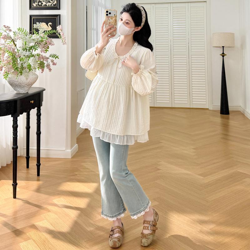 

2026 Spring Maternity Ruffle Doll Shirt Extra Large бежевий