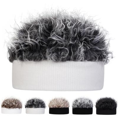 Men Faux Fur Fluffy Wig Beanie Hat Landlord Hat Outdoor Sunscreen Leisure Hat Spring Autumn Travel Tourism Beach Vacation