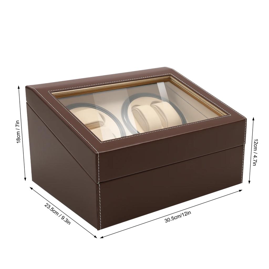 4+6 Automatic Watch Winder Rotating Display Box Leather Watch Storage Case for Men and Women (Brown)