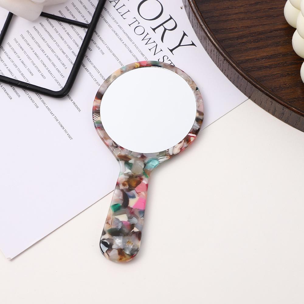 Poignée Acétate Petit Miroir Rond Portable Compact Miroir de Maquillage Miroir à Main pour Retouches Quotidiennes Miroir à Poignée Transfrontalier