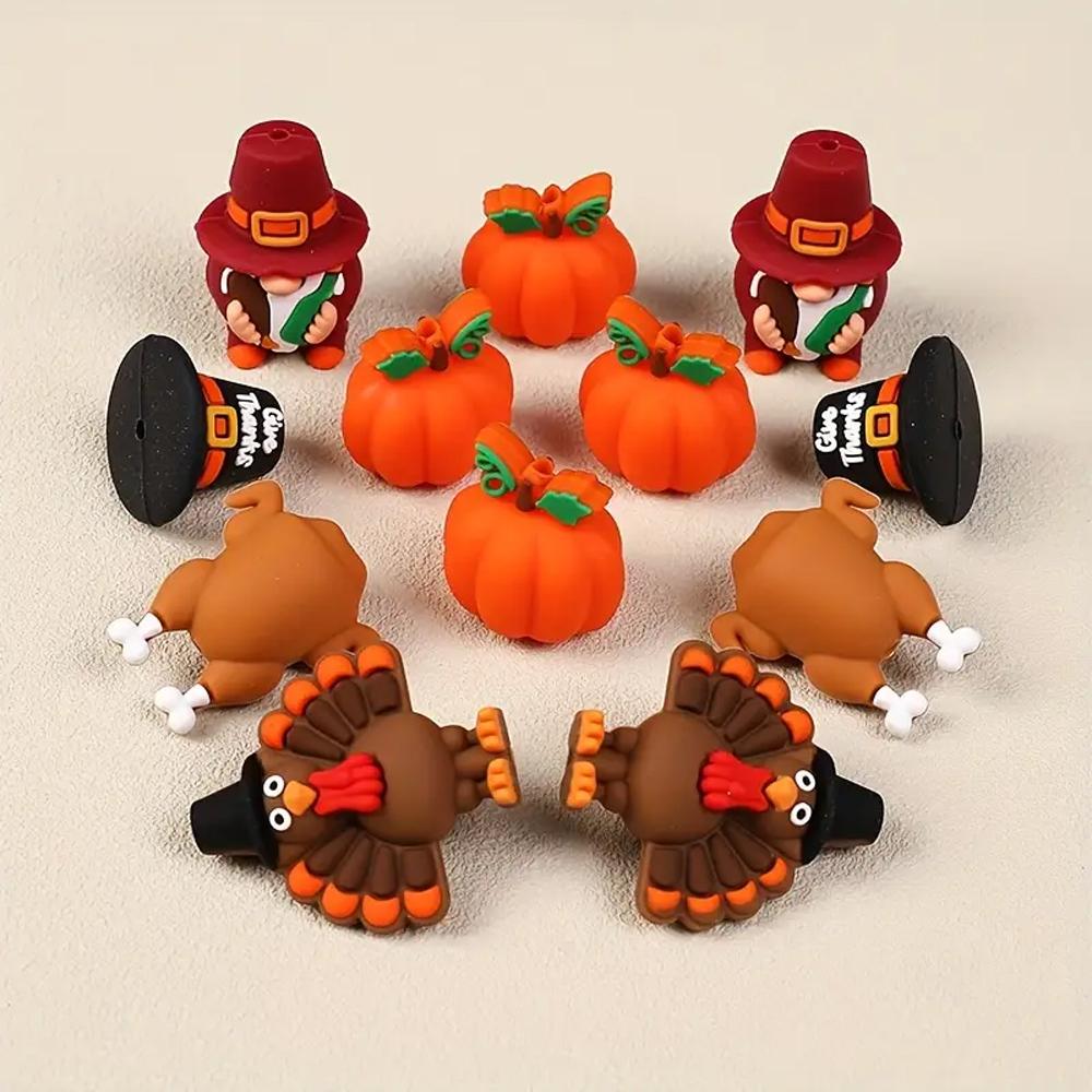 5/25PCS Thanksgiving-Themed Silicone Beads Set, Perfect for DIY Crafting Keychains, Necklaces, Bracelets & More