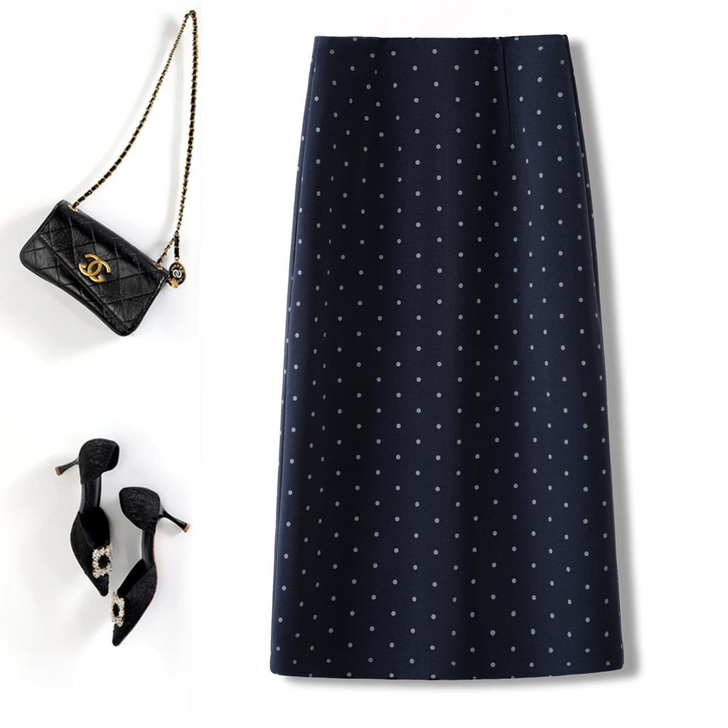 Polka Dot Woolen Mid-Length A-Line Pencil Skirt - Autumn Winter 2025 Collection