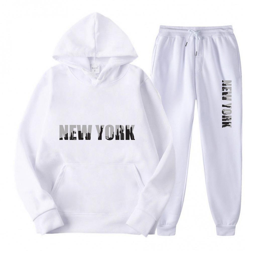 New Fleece Women's Casual Sportswear Hooded Sweatshirt Two-piece Set Casual Set European and American Trendy Brand Men's Loose Fit