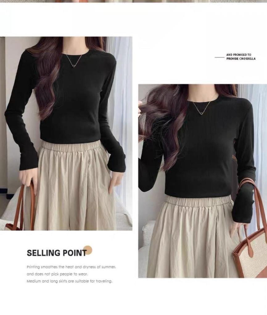 Burgundy Spicy Girl Long Sleeve Slimming T-Shirt for Women - Straight Shoulder, Autumn/Winter Style.