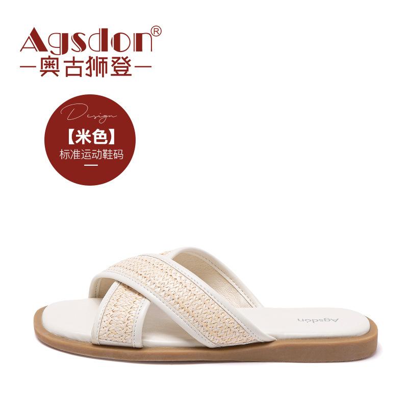 Augustine casual outerwear slippers women 2025 summer new Internet celebrity Xiaoxiangfeng word beach slippers flat bottom