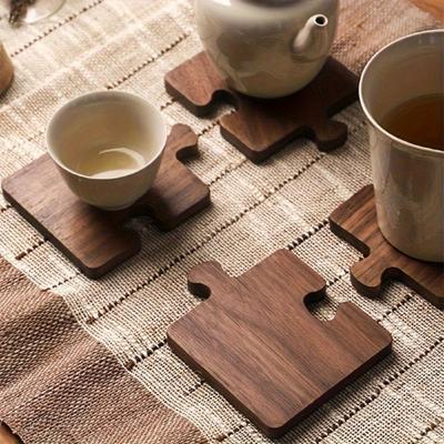 4 stuks/set Outdoor Camping Houten Onderzetters Walnoothout Duurzaam Herbruikbaar Drinkgerei Theekop Onderzetter voor Kantoor Eetkamer