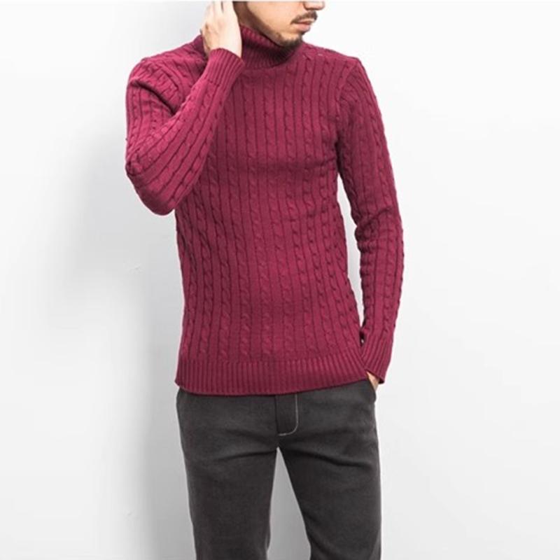 Spring and Autumn Men's Knitwear Korean Version Slim Fitting High Neck Pullover Warm Fried Dough Twists Sweater Casual Bottoming Sweater Top