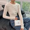 Apricot Long Sleeve Lace Knitwear Women's Autumn Winter Fashion Slim Fit Base Layer Top