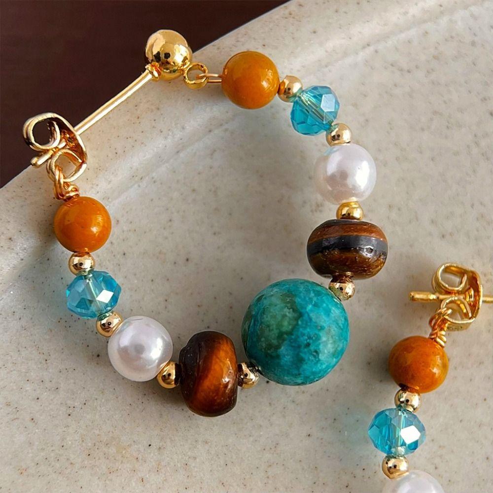 Pearl Beaded Earringdrop Water Droped Vintage Hoop Earrings Fashion Faux Turquoise Earrings  Women