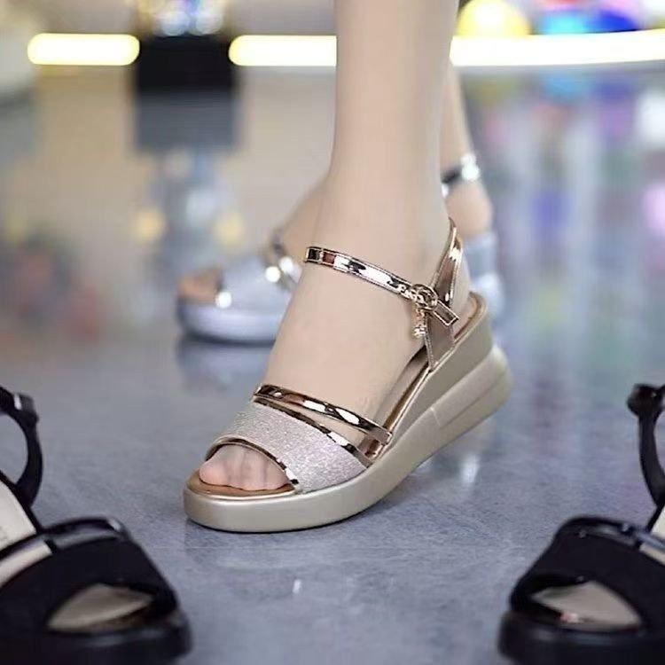 Slope Heel Roman Sandals Women's 2025 Summer New Fashion Outer Wear Thick-soled Heightening Flat-soled Mother Shoes Women's Sandals