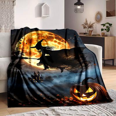 1 Stück Halloween-Hexen-Print-Decke   Leichte Flanell-Kuscheldecke für Sofa, Bett, Wohnzimmer, Büro, Reisen im Freien, Camping