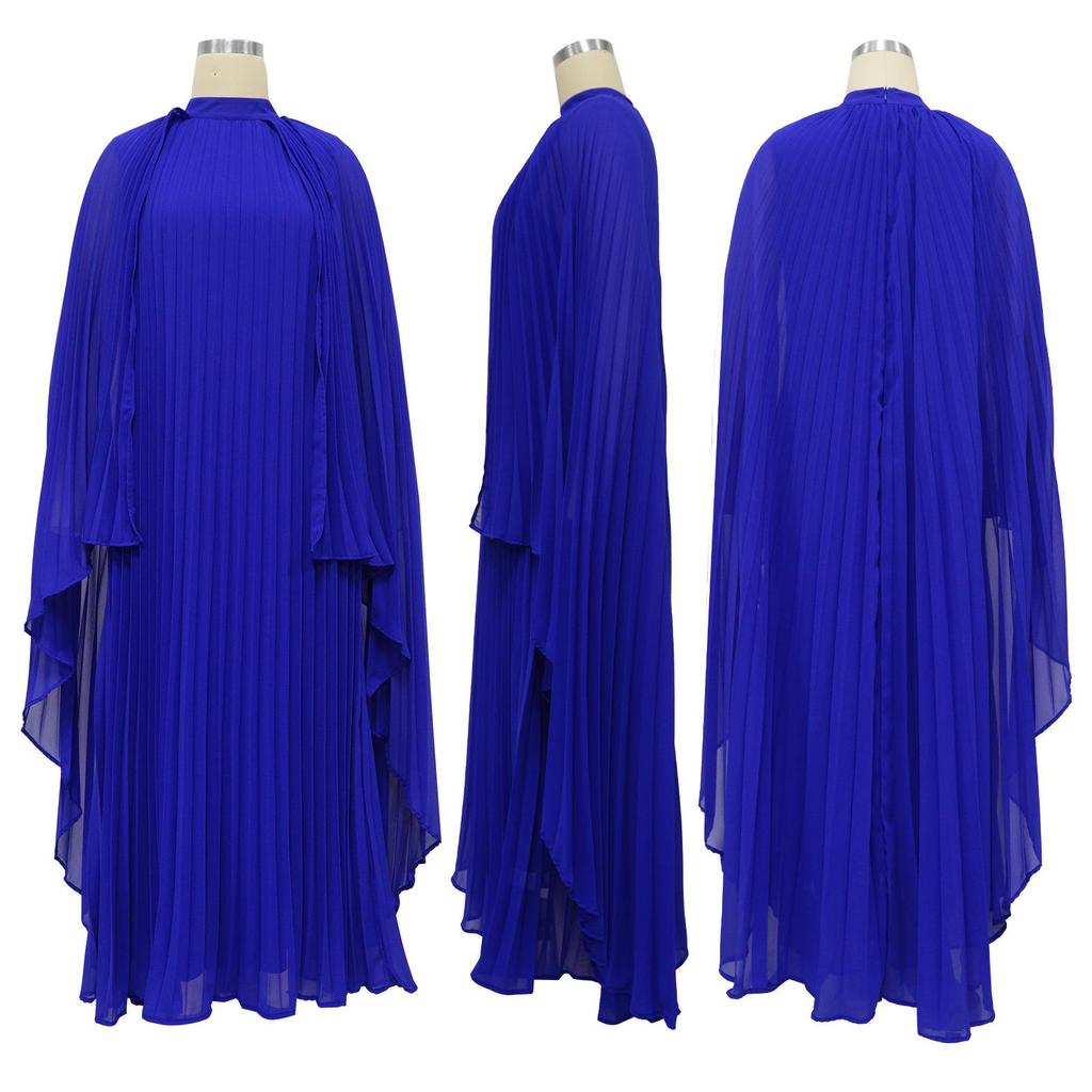 Women's Solid Color Chiffon Pleated Long Dress