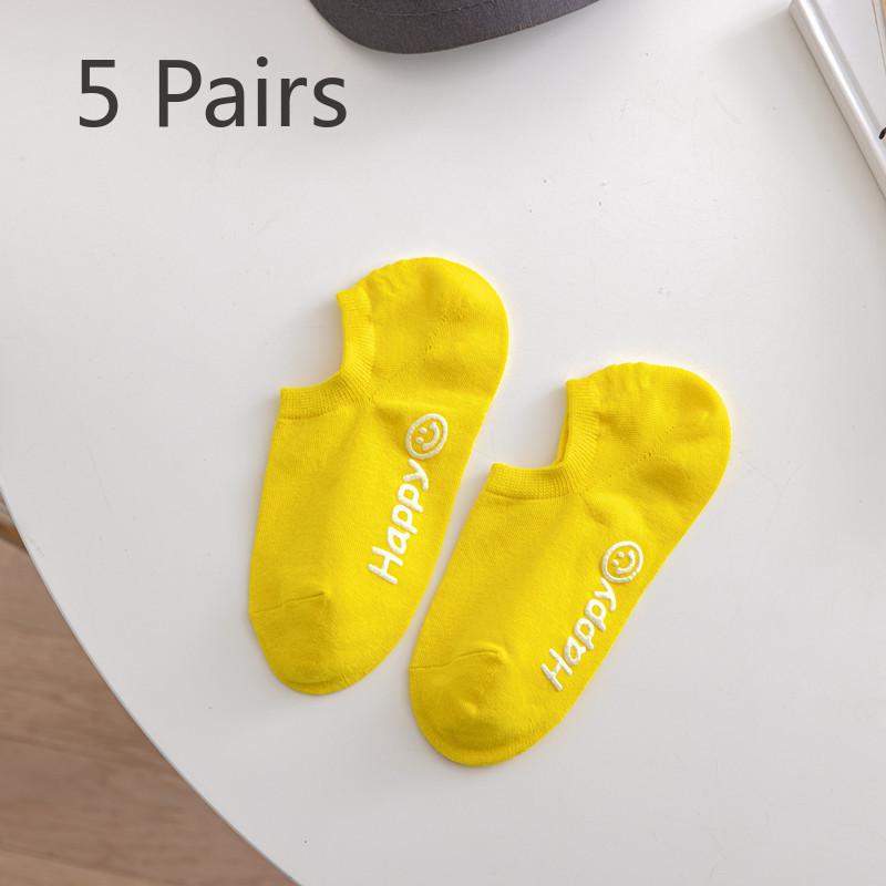 

5 пар женских весенне-летних однотонных легких силиконовых нескользящих носков-невидимок ярких цветов 5 Pairs жёлтый