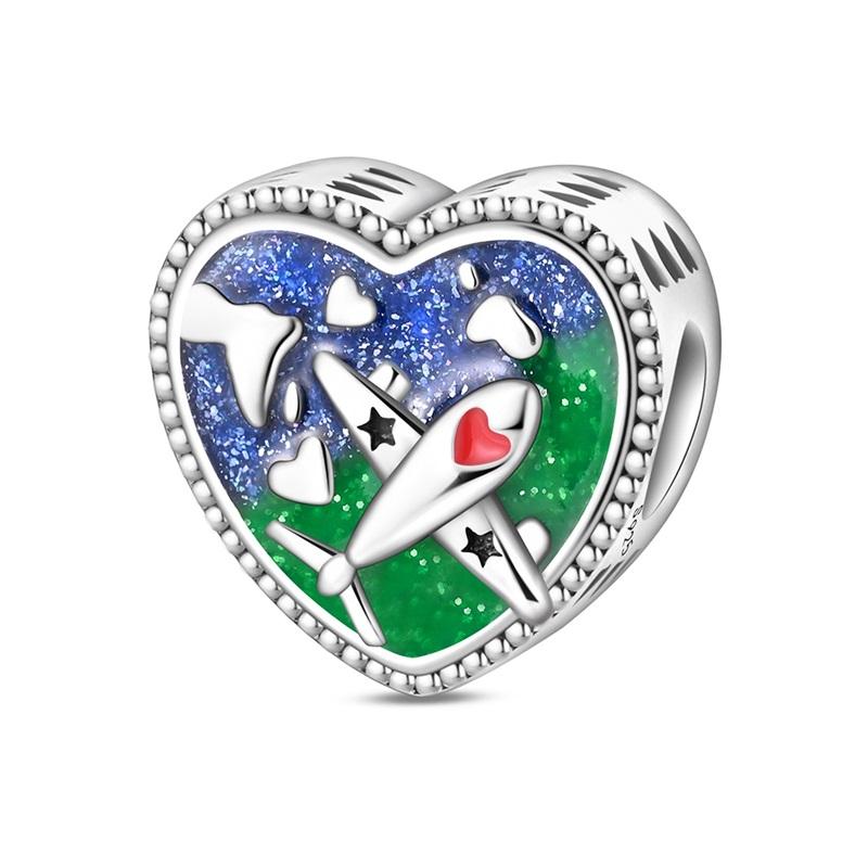 

Медные Шармы Бусины Путешествие По Миру Подвеска в Форме Сердца Подходят для Оригинального Браслета Изысканные DIY Ювелирные Изделия Подарки