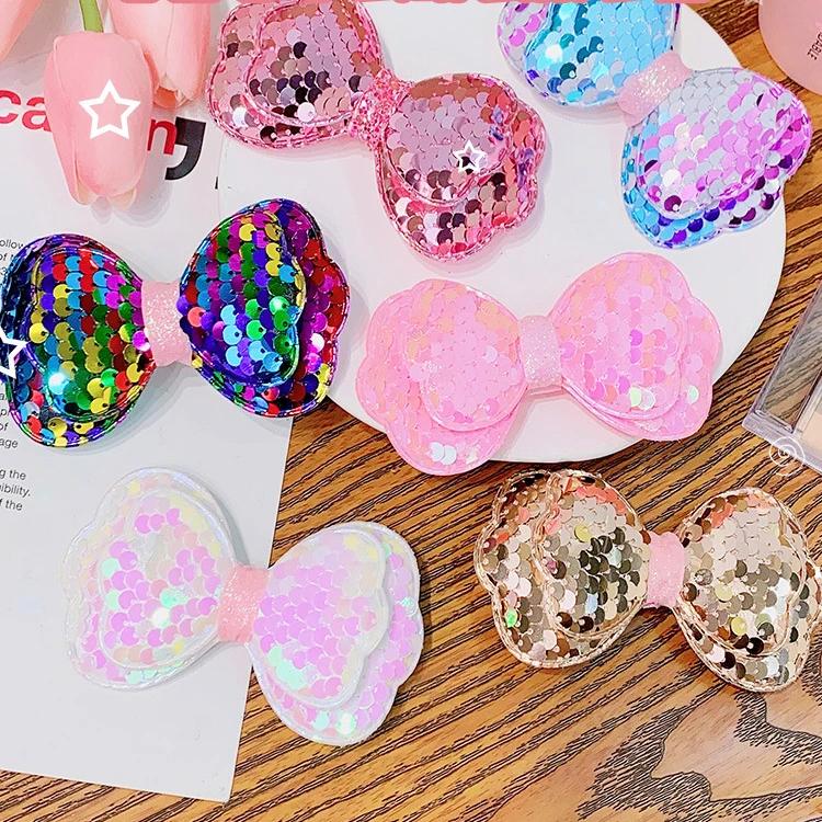 1pc Laser Sequins Bow Hair Clips Girls Children Headdress Bangs Side Duckbill Clip Sweet Cute Hair Styling Accessories Hairbands