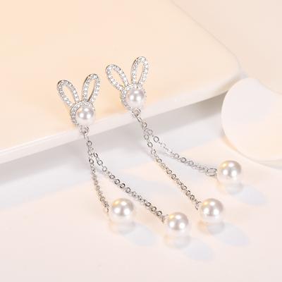 Сережки Зірка Місяць Кролик для Жінок Новий Легкий Люкс Нішевий Дизайн Сережки Кролик Перли