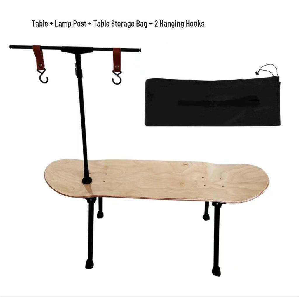 Skateboard-Style Portable Solid Wood Folding Table for Camping and Outdoor Use