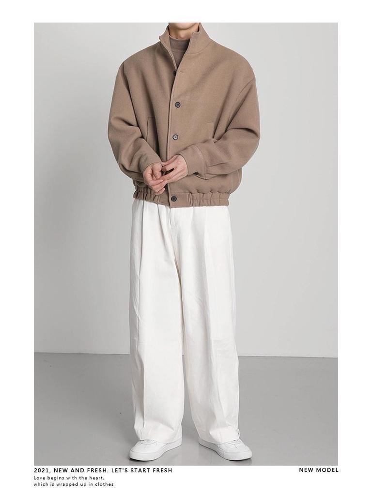 Pánská trendy vlněná bunda se stojáčkem - Korejský styl pro jaro a podzim