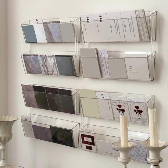 2/4Pcs Acrylic Brochure Pamphlet Holder Large Capacity Easy to Install