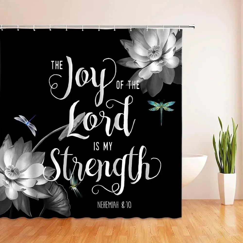 Lotus Shower Curtain BlackWhite Flower Magic Elegant Floral On Black Background Modern Simple Unique Art Women Bathroom Curtain