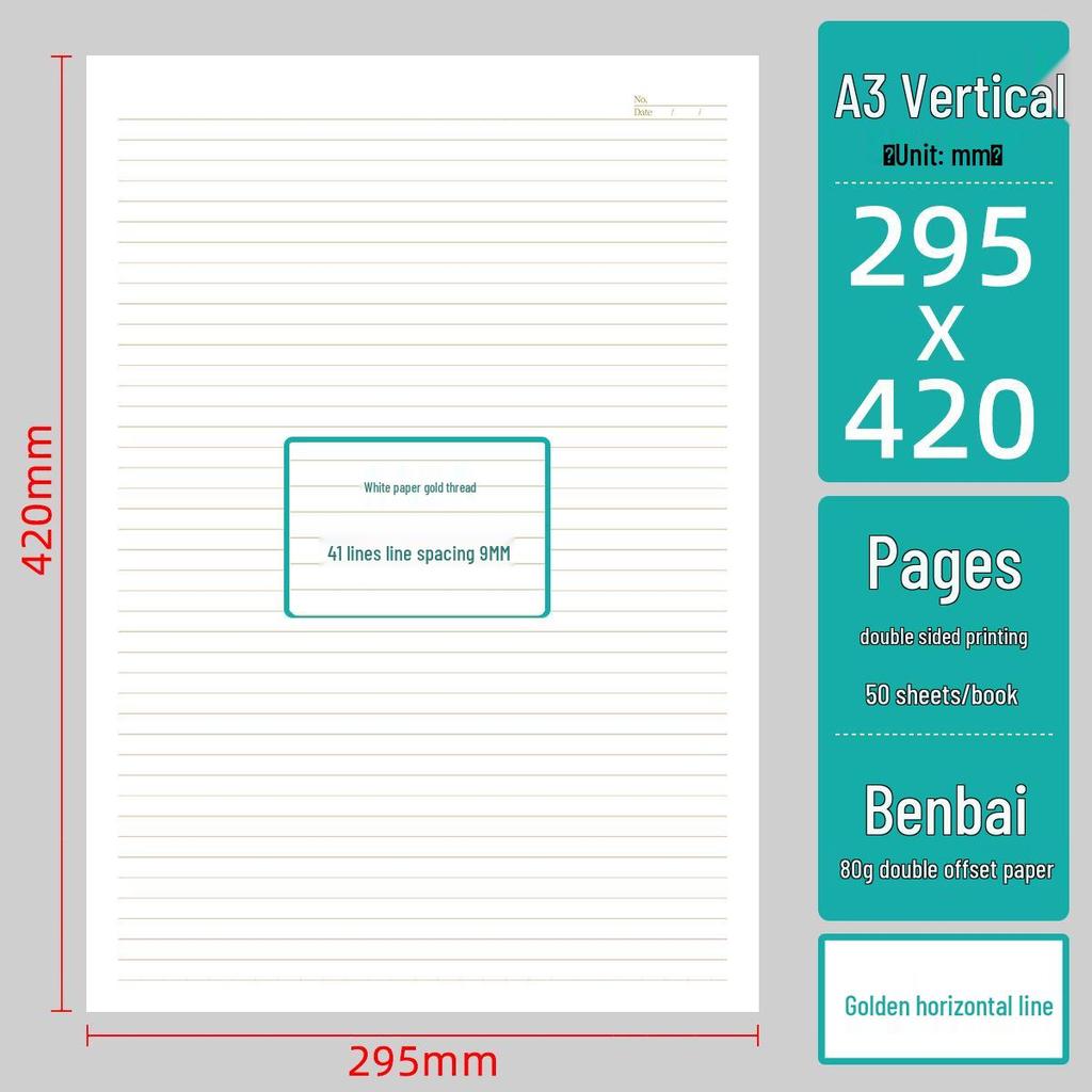 A3 Large Horizontal Line Paper Notebook - Single Line for Office, Student Mind Maps, Drafts