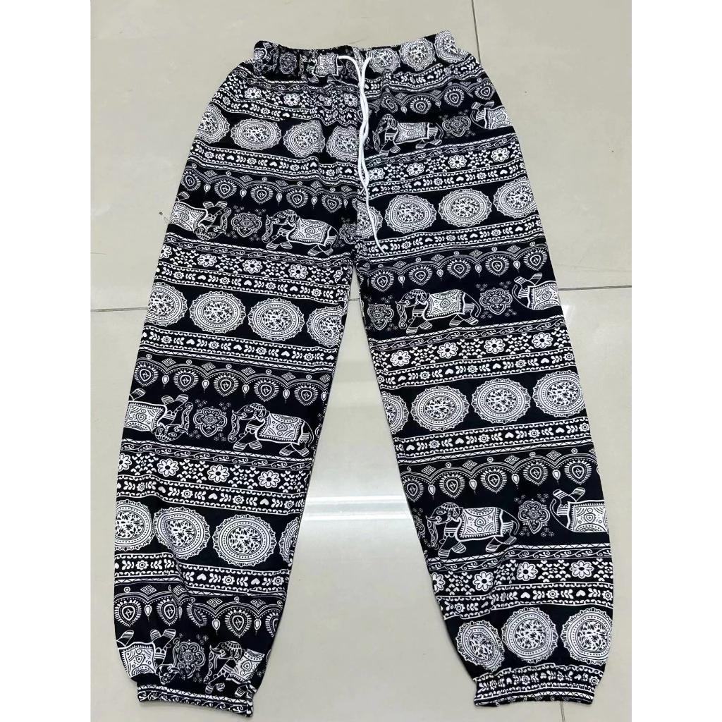 Elefanten Hose Lang Weites Bein Verstellbarer Elastischer Bund Riemen Unisex Damen Herren Druck Thailand Lässig Streetwear Strand Boho Retro Vintage