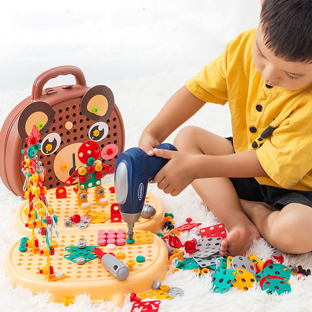 Children Electric Drill Toolbox Driller Games Educational Puzzle Tool Toy for Boys Montessori Screw Puzzle Kid Pretend Play Toys