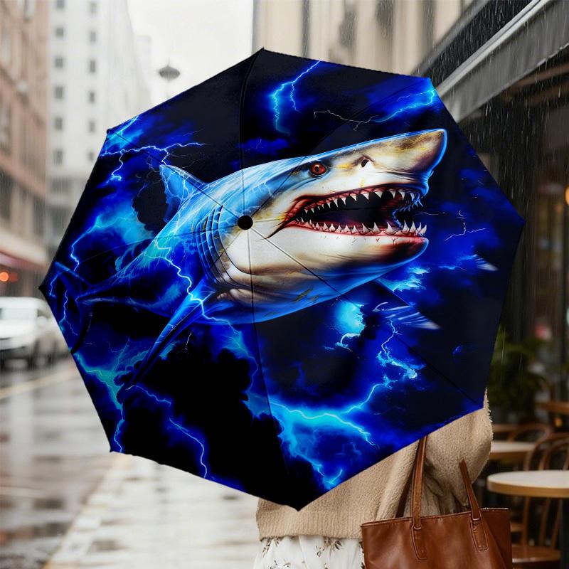 1pc Electric Shark Pattern Umbrella Design Automatic Opening and Closing Umbrella, High-quality Travel Umbrella,  C1128243