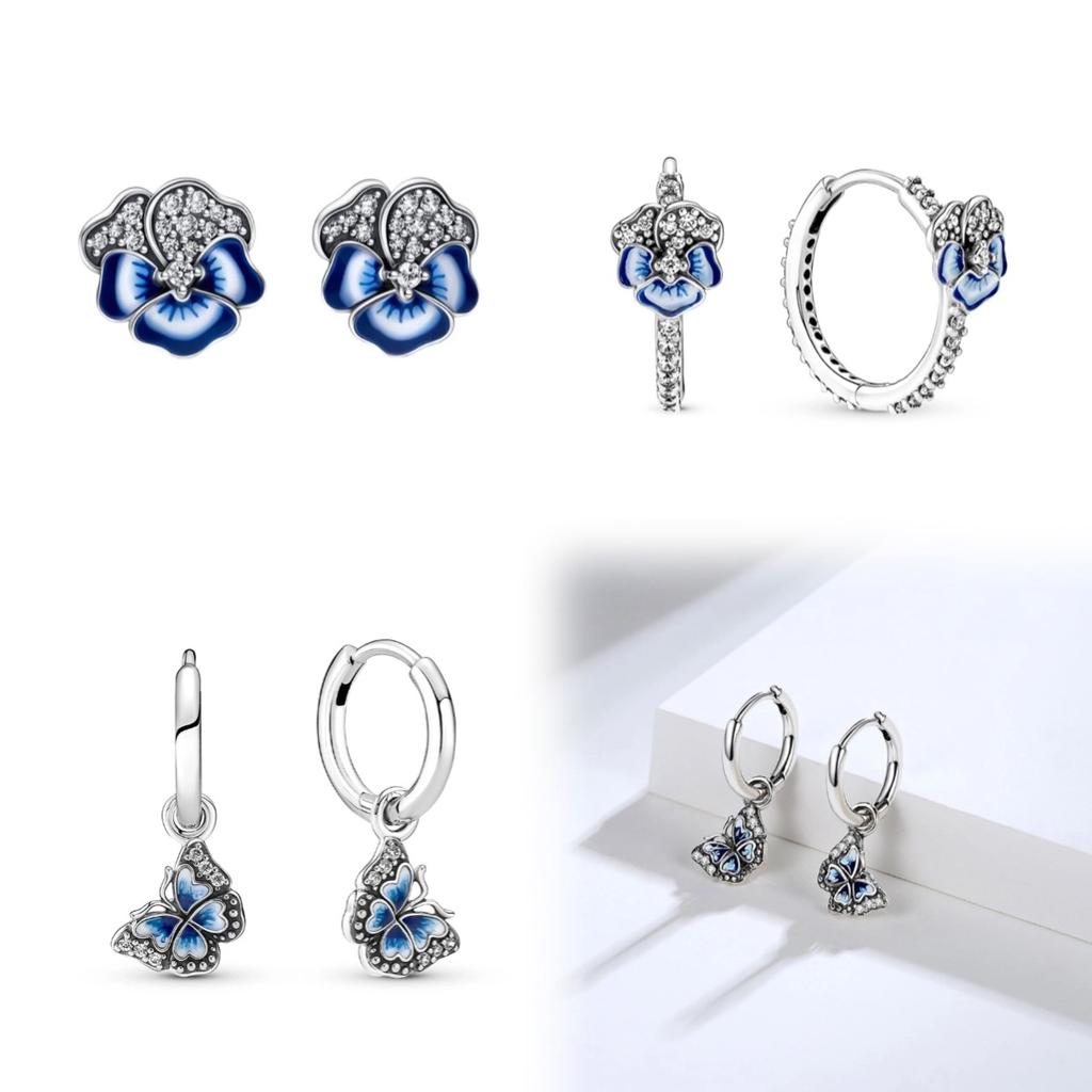 Shining Blue Zircon Owl Earrings 925 Silver Evil Eyes Earrings for Women Wedding Engagement Planet Moon Star Zirconia Jewelry