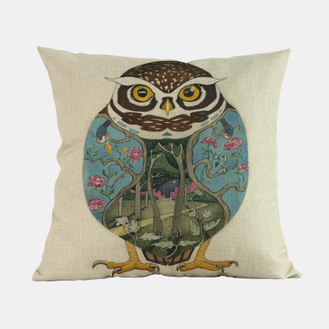 Owl Cartoon Animal Style Cushion Cover Cute Children Painting Cotton Linen Room Sofa Decoration Throw Pillow Case Cojines
