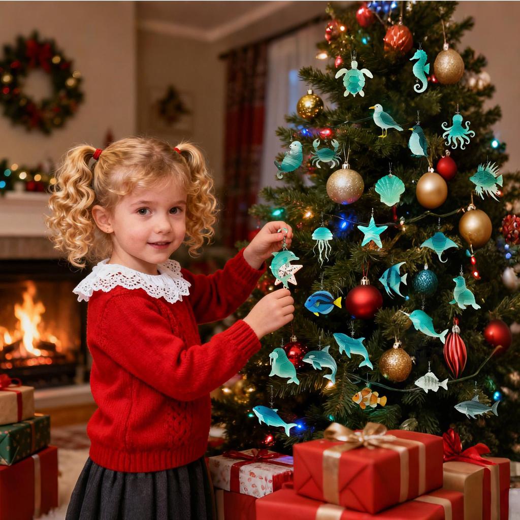 Christmas Advent Toy 2025 2D Flat Acrylic Tree Ornament 24 Days Sea-themed Pendant Countdown Calendar for Women Boys Girls Youth