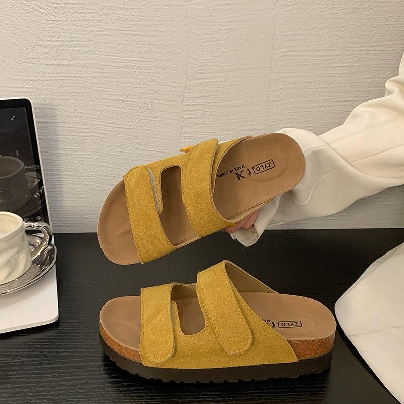 Leather cork platform slippers women's outer wear summer new Boken cool slippers