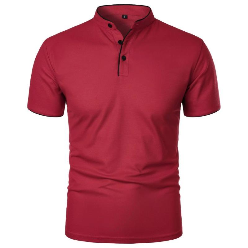 Men's Short Sleeve Collar Polo Shirts Summer Solid Color Casual Polo Shirt Trendy Breathable Loose Basic Splice Oversize Top