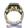 Women Ring Faux Square Crystal Two-tone Vintage Cool Punk Gift Hollow Bling Cubic Zirconia