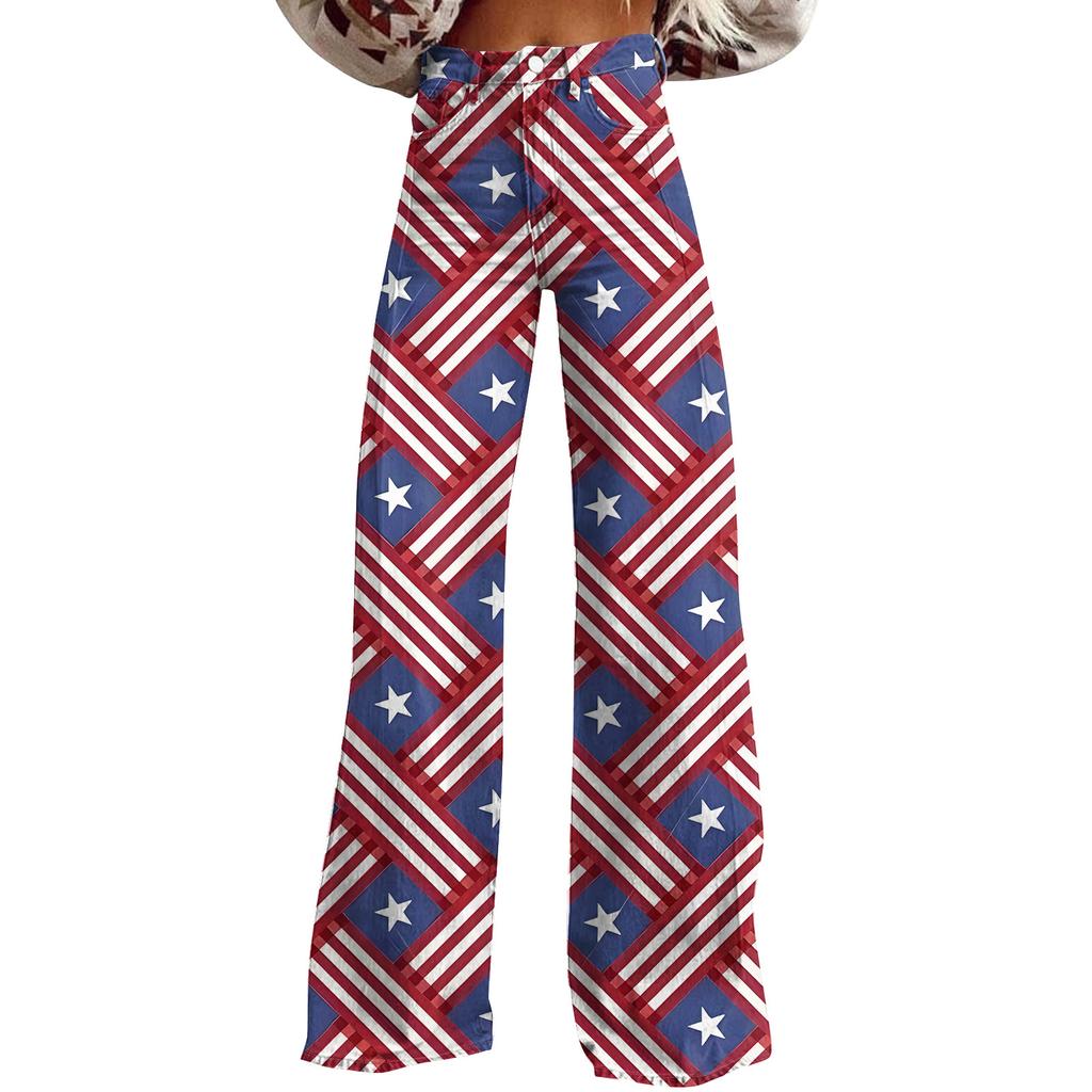 Wide Leg Flare Jeans For Women With Pockets Baggy Pants Vintage Floral Print High Waisted Loose Pant