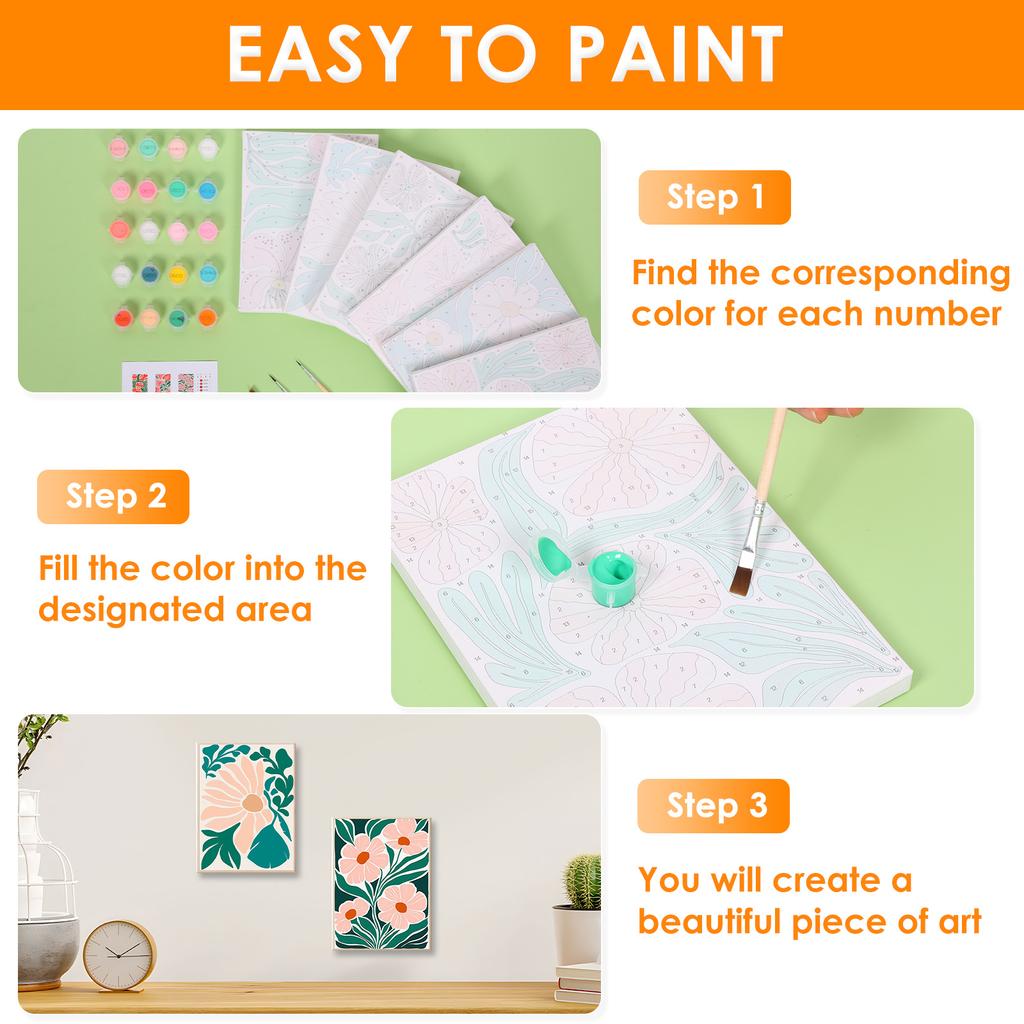 6 Pcs Paint by Numbers Kit DIY Paint by Number Set with Frames and Brushes Colorful Digital Oil Painting Set for Kids Beginners