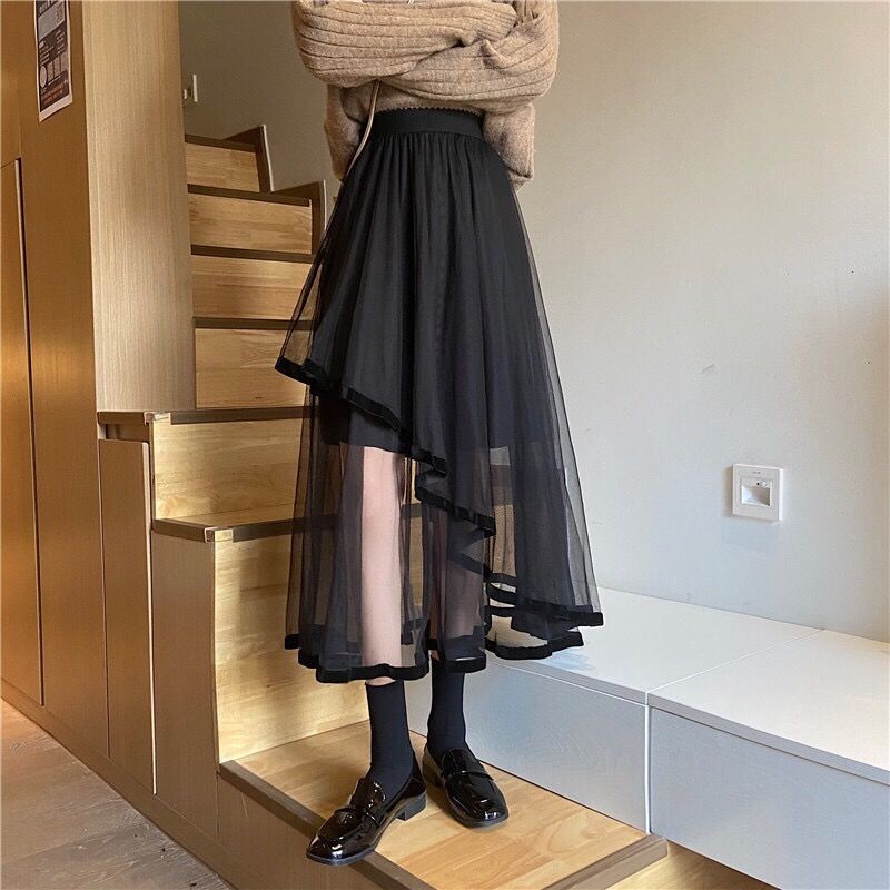 Spring New Cake Skirt Mesh Irregular Splicing Tutu Mid-length Fashion Skirt