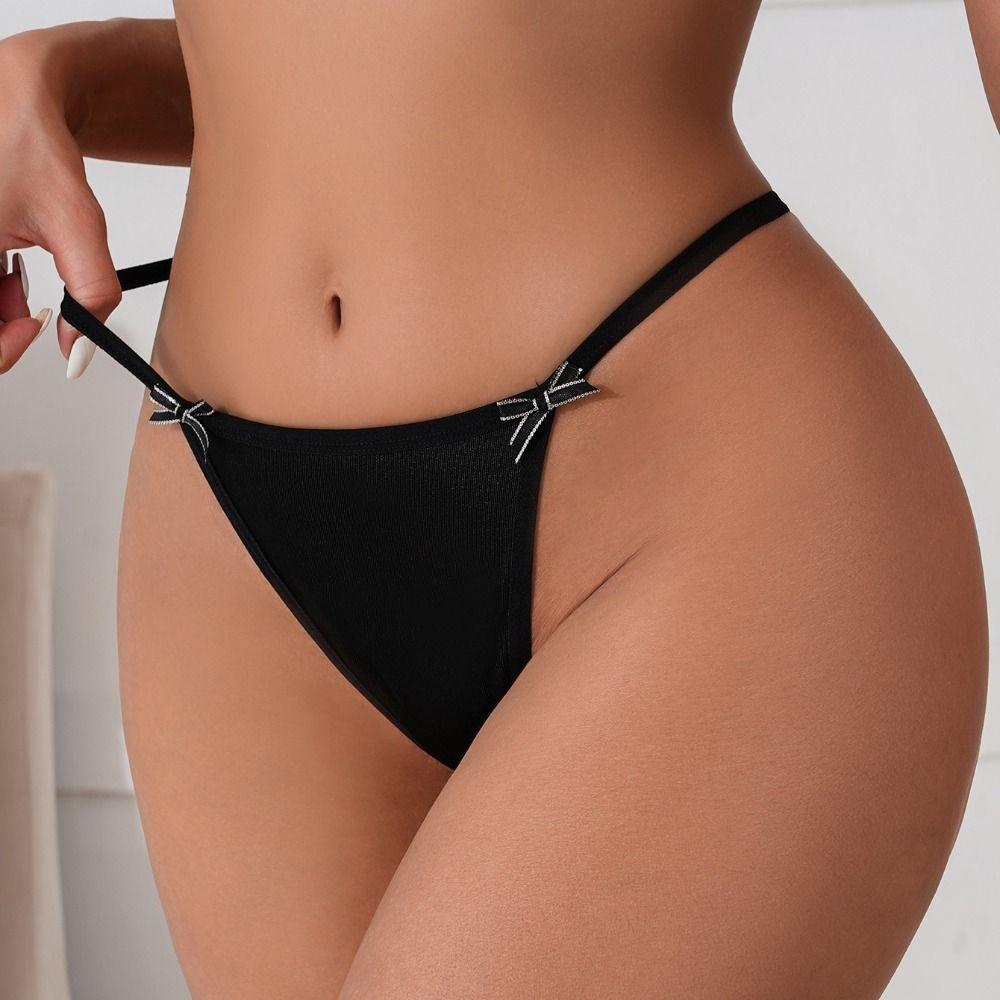 Low Waist Bow Thong Solid Color Traceless Briefs Female Lingerie Sexy G-String Women