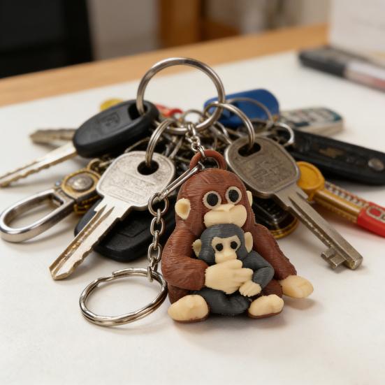 Monkey Holding Plush Toy Keychain 3D Printed Baby Monkey Hanging Keychain Cute Animal Bag Charm for Keys Backpack