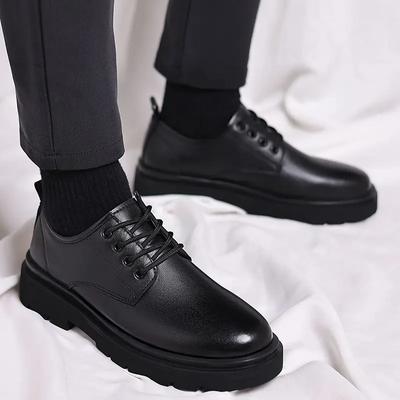 Chaussures en Cuir pour Homme Noir Semelle Épaisse Plateforme Bout Rond Livraison Gratuite Chaussure Décontractée Classique pour Homme Confort Original Tendance 2024