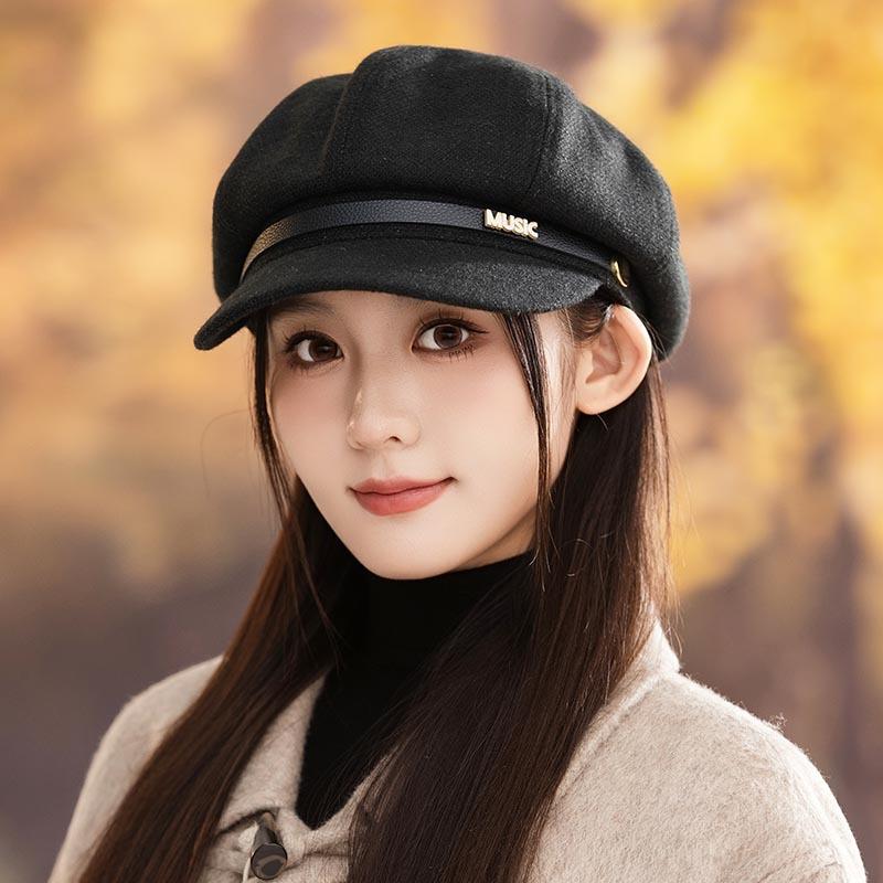 Octagonal Beret Women's Autumn/Winter New Painter's Cap, Newsboy Hat, Big Head Circle, Face-Enhancing Small Baseball Cap
