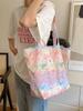 Pink Floral Canvas Tote Bag With Soft Cotton Material And Trendy Street Fashion