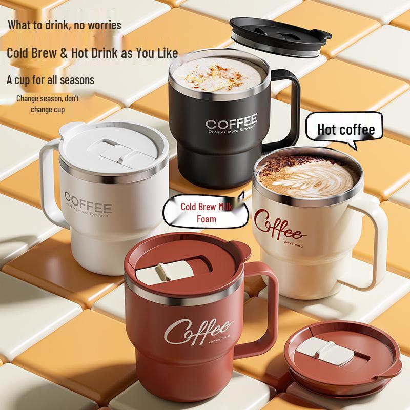 304 Stainless Steel Double-Drink Anti-Slip Coffee Mug with Lid for Portable Office, Camping, and Household Use