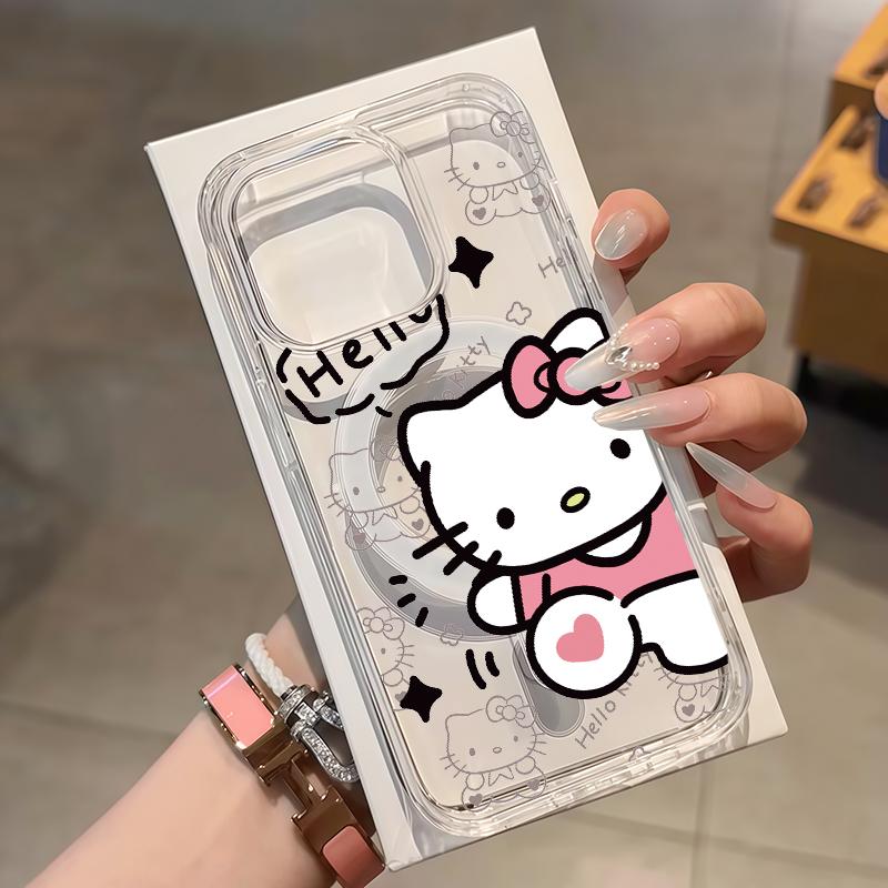 Magnetic Wireless Charge Hello Kitty Cover For Samsung Galaxy S25 Ultra 5G S24 S23 S22 S21 Plus Ultra FE 5G Kuromi Pochacco Case