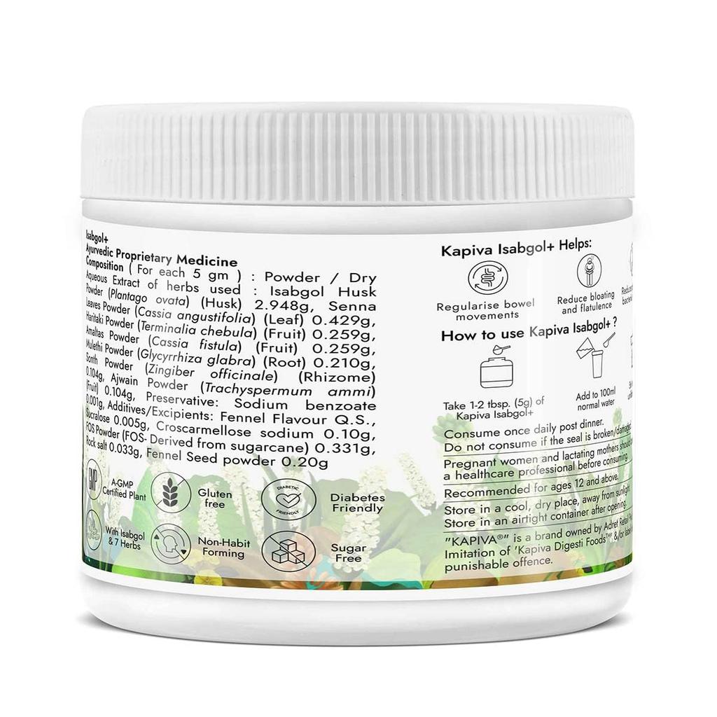 Kapiva Isabgol+ 200gm Psyllium Husk Powder for Digestion Constipation Relief High Fiber Supplement