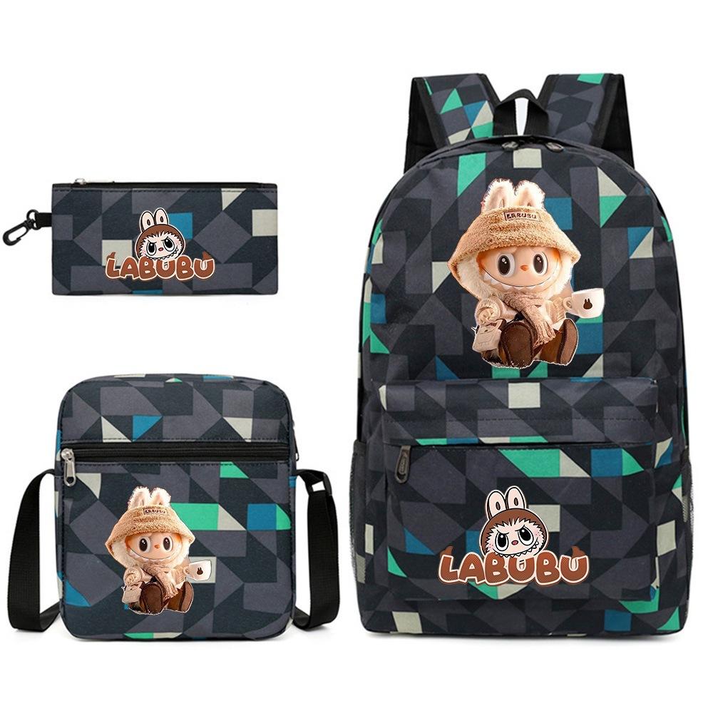Labubu Surrounding Primary and Secondary School Students Fashion Backpack Casual Schoolbag Three-piece Set