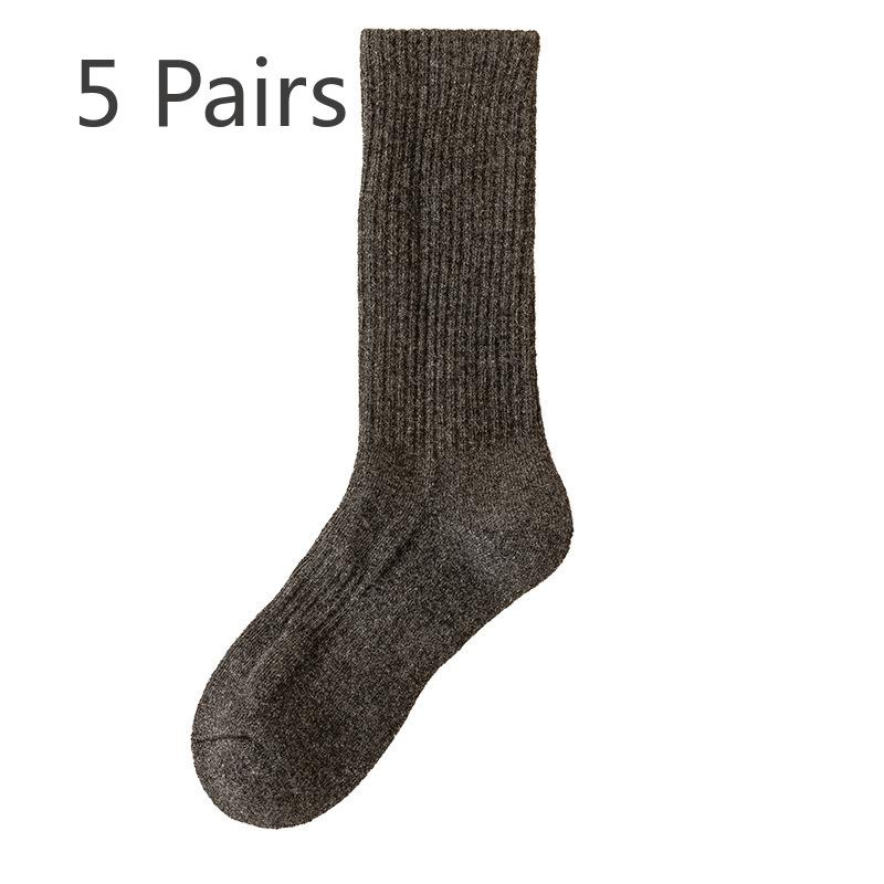 5 Pairs of Men's Winter Thick Wool Ring Heat Storage Lock Warm Wool Mid Tube Socks