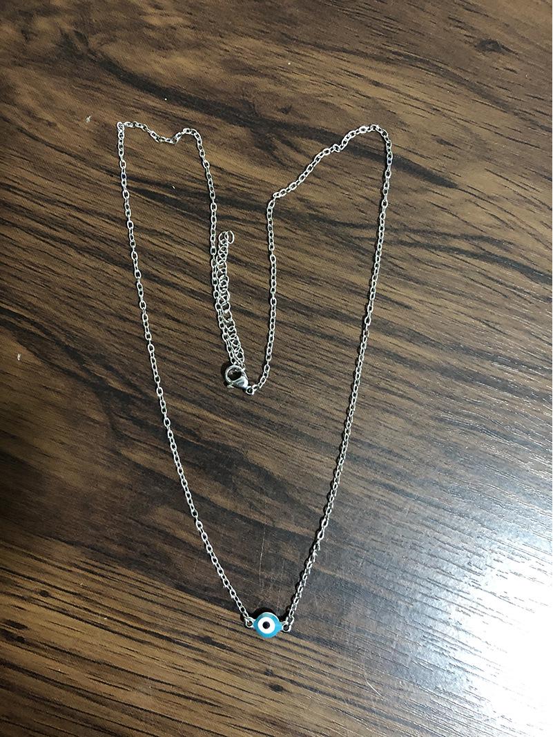 Gold-Plated Blue Evil Eye Pendant Necklace for Women in Stainless Steel