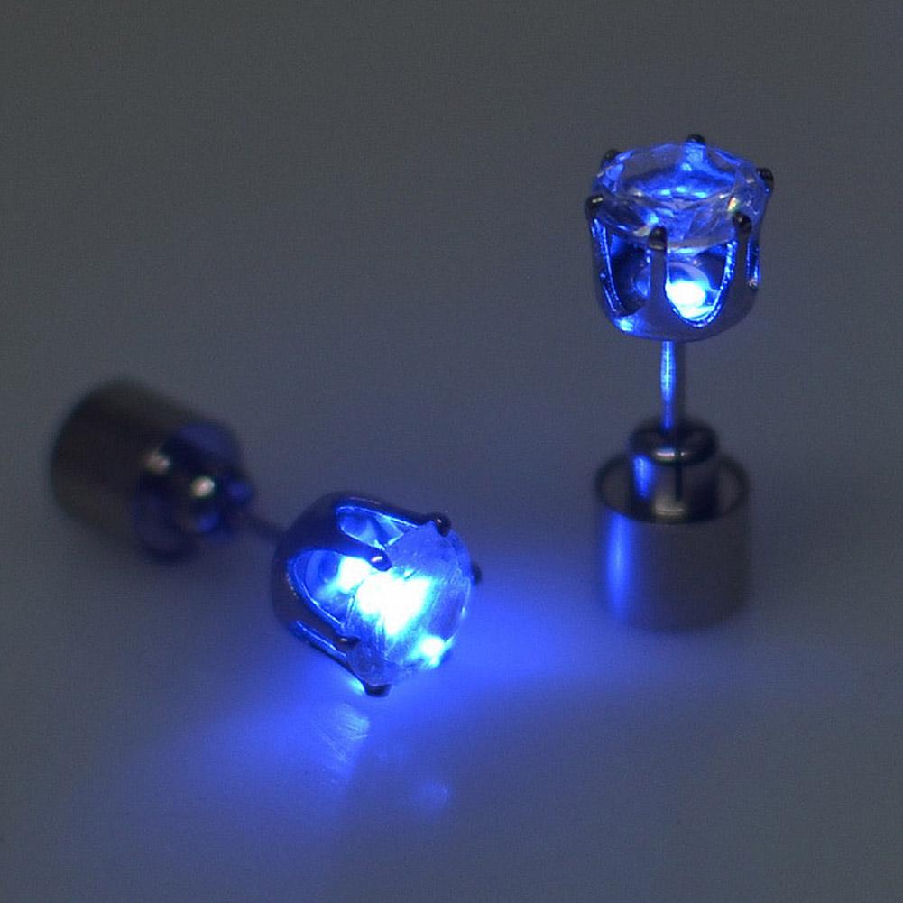 Colorful LED Luminous Studs Square Zircon Earrings Men Women Bar Rave Wedding Party Ear Stud Jewelry Glowing Earring